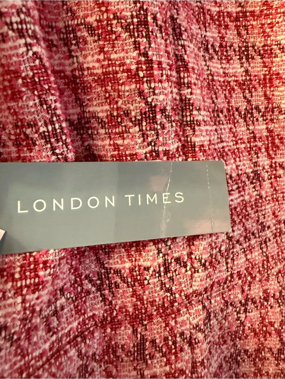 London Times Pink Houndstooth Tweed Faux-Wrap Dress Gold Heart Buttons NWT - Picture 3 of 6